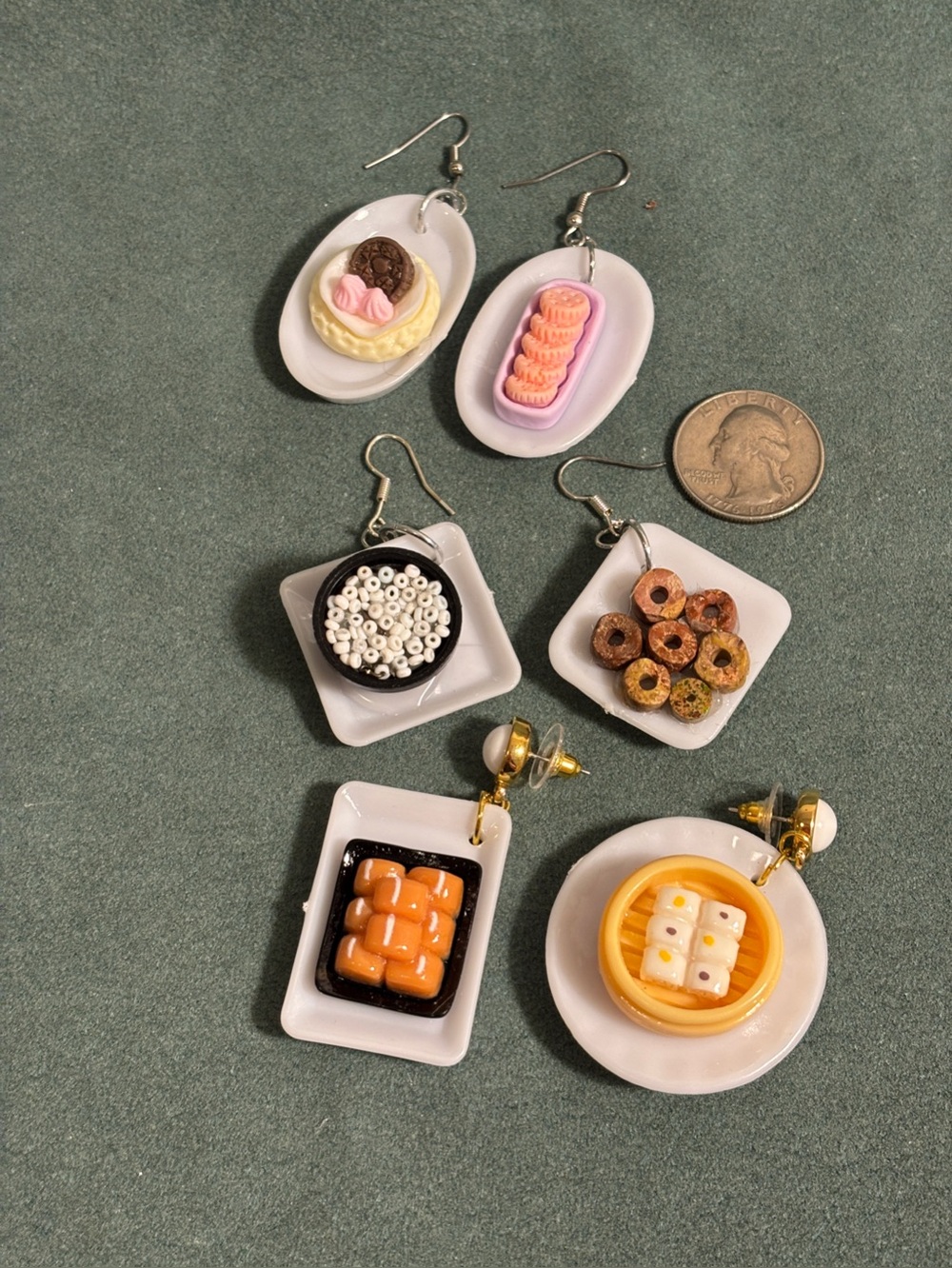 3 pairs fun food charm earrings